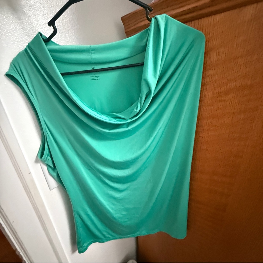 Worthington Green Blouse with Draped Style and Cowl Neckline